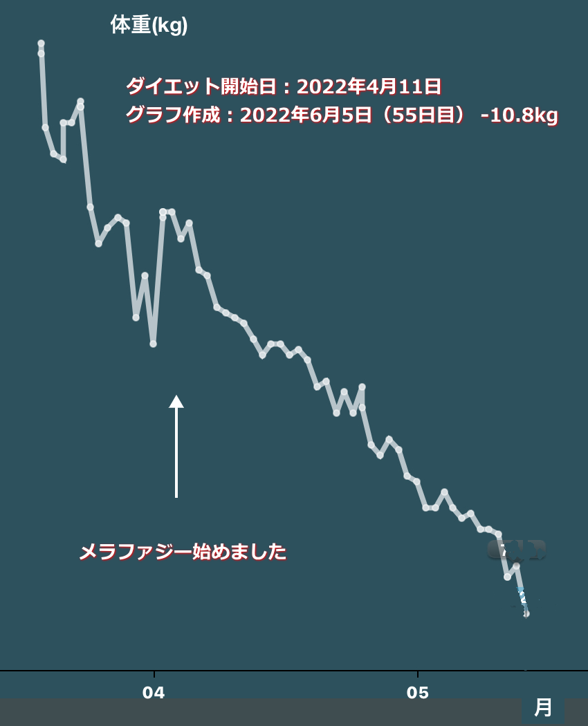 中沢康彦／体重減少のグラフ。昨日のダイエット日記